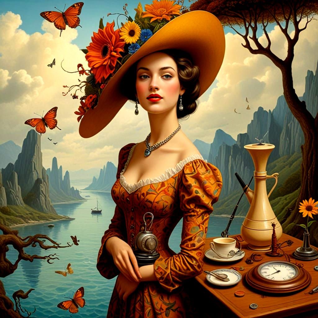 Surrealistic Fantasy Lady in a Vibrant, Photorealistic Lands...