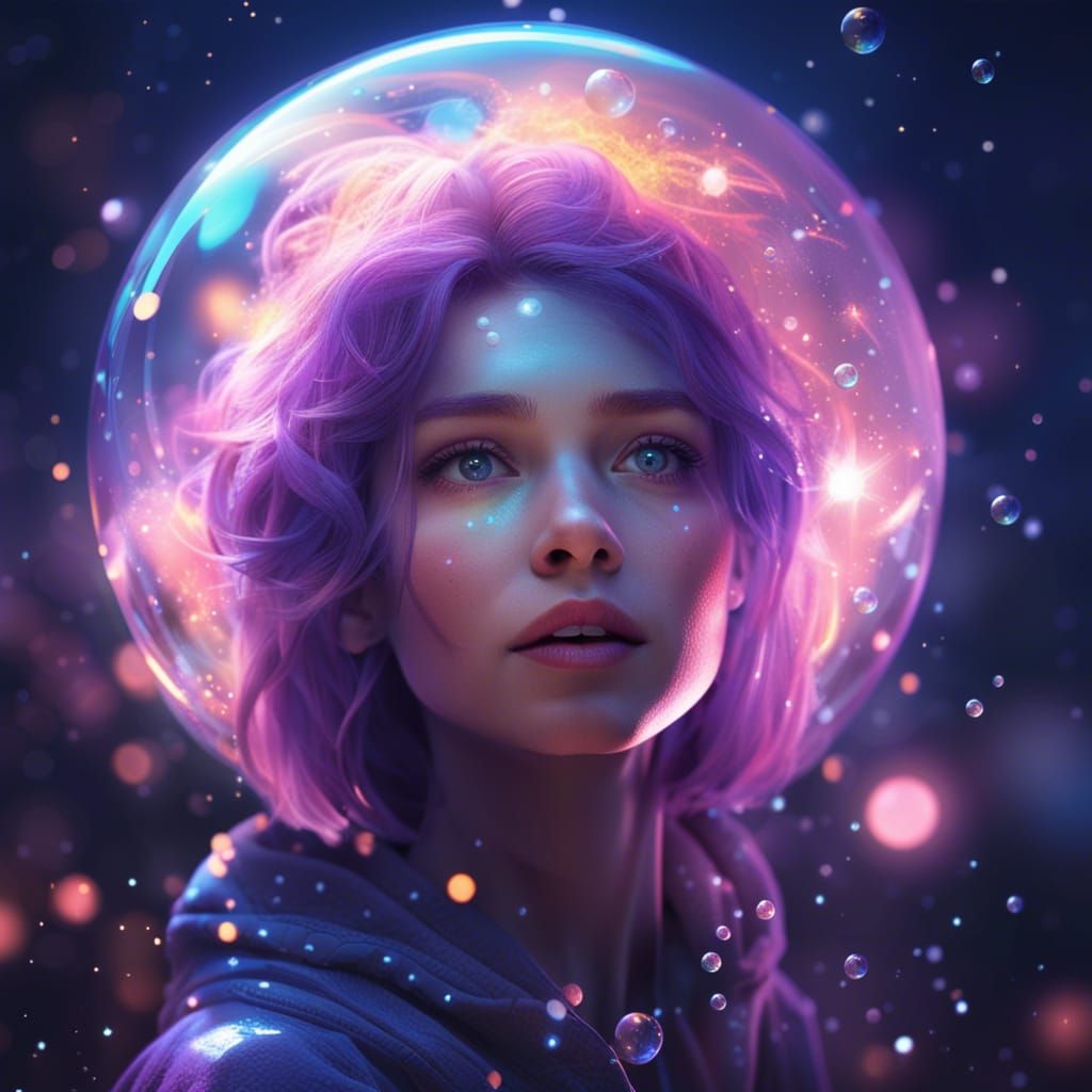 A beautiful cosmic girl wrapped in a bubble in the cosmos - AI ...