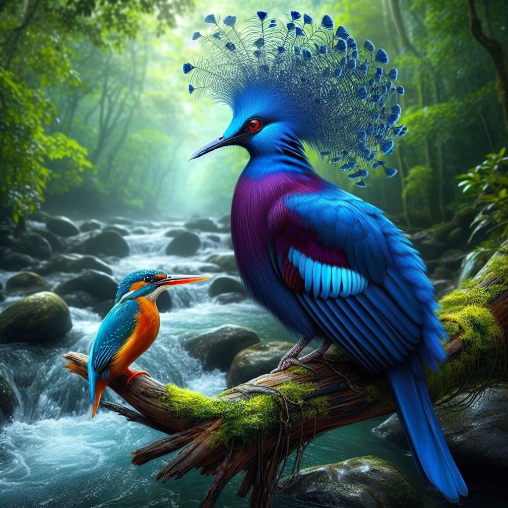 Victoria Crowned Pigeon and Kingfisher