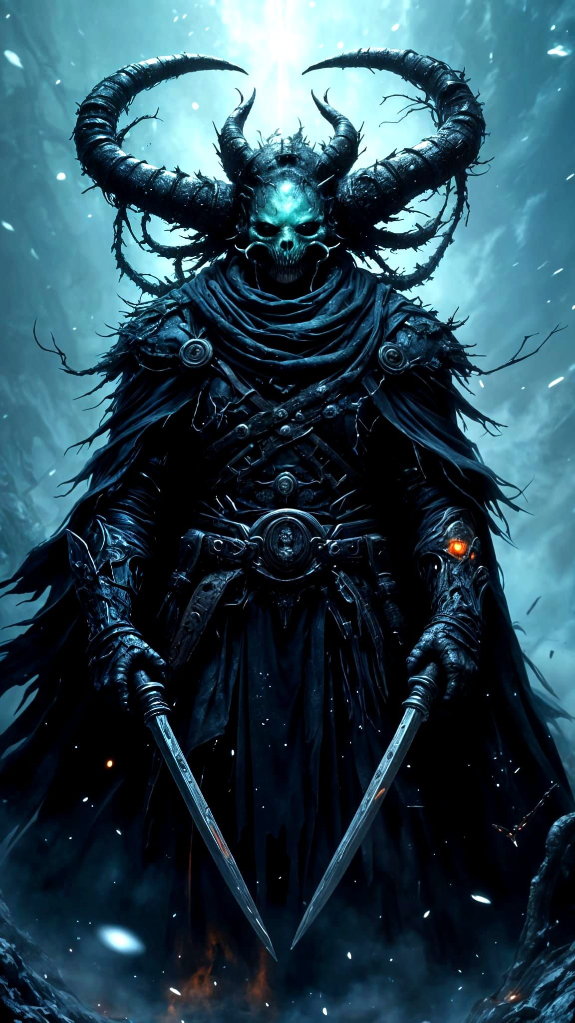 Sinister Demon King Creature in Snowy Fantasy Art