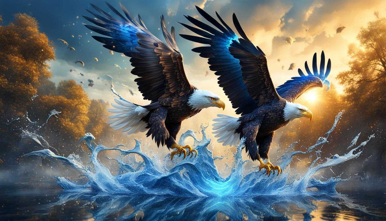water splash art, the eagle is flapping its wings and you ca...