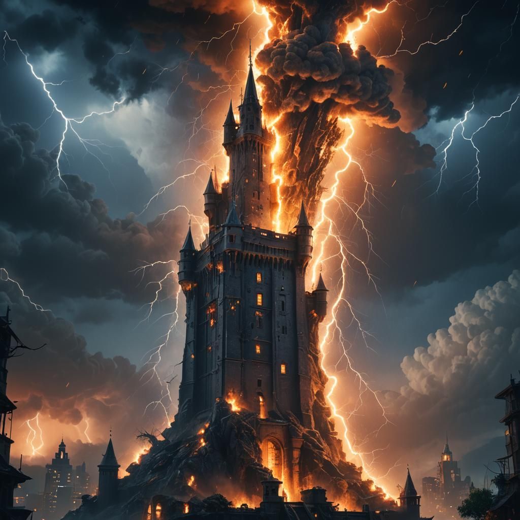 Tower Struck by Lightning: Digital Art Masterpiece