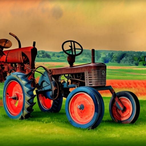 Antique Tractor, in Gouache Style, Watercolor, Museum Epic ...