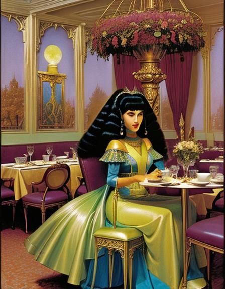Two aliens on a date in a fancy restaurant.