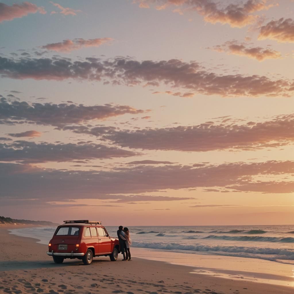 Romantic Beach Sunset Scene in Digital Art