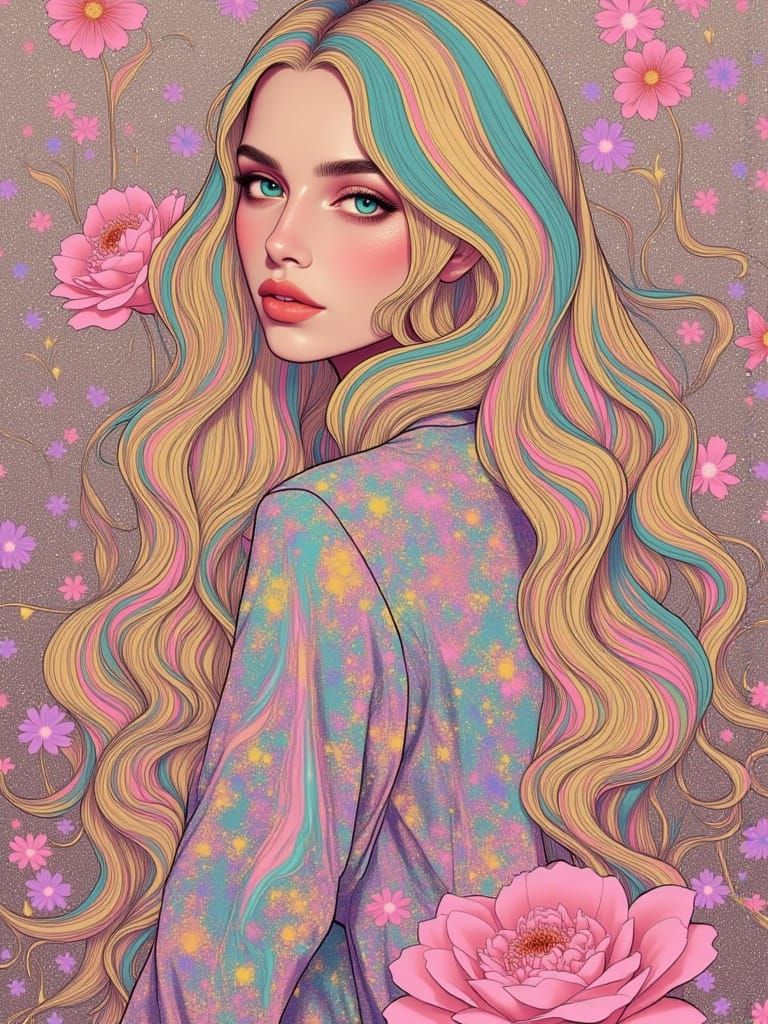 Ethereal Portrait in Pastel Hues and Iridescent Sheen