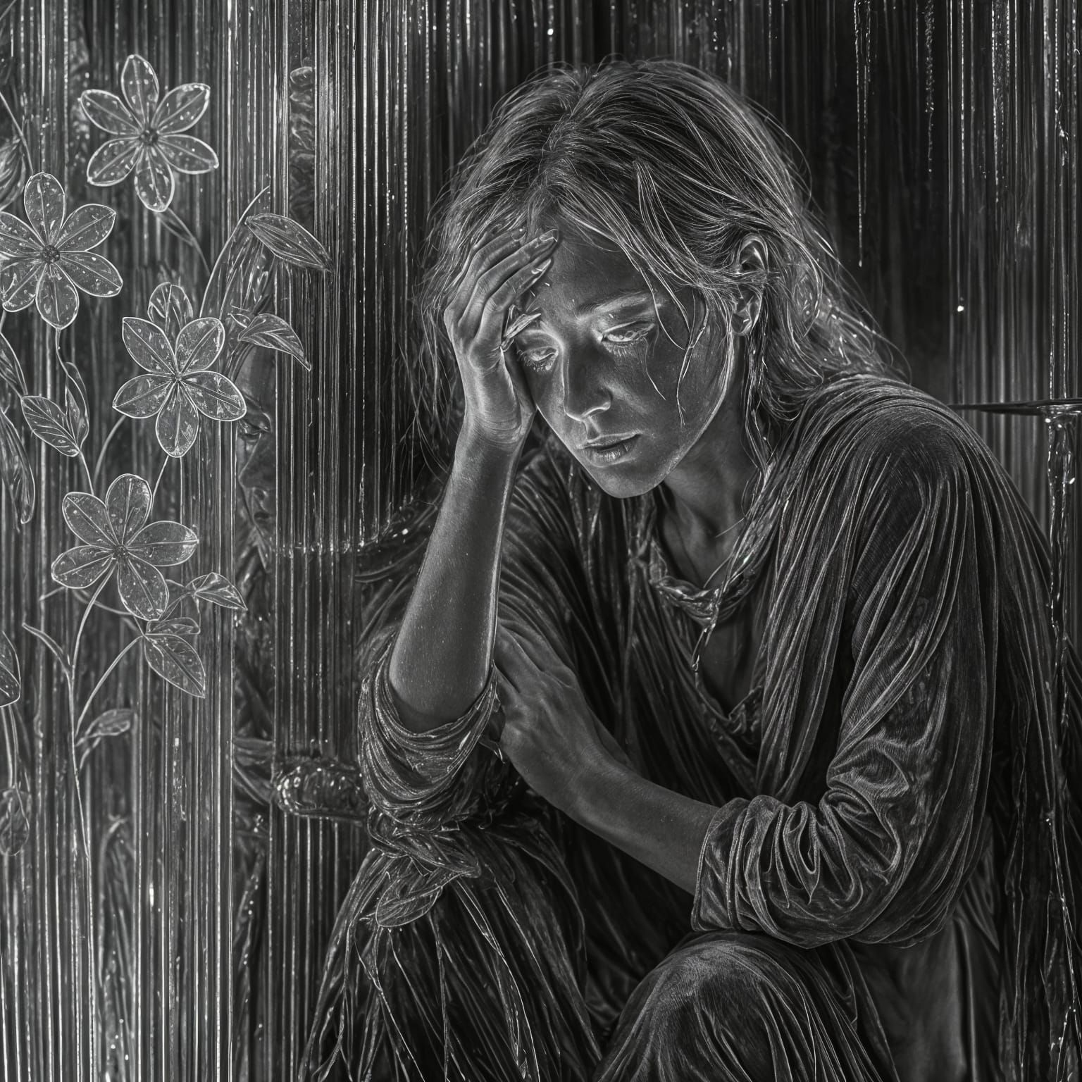 Single image. pxlsort floral chrome glass