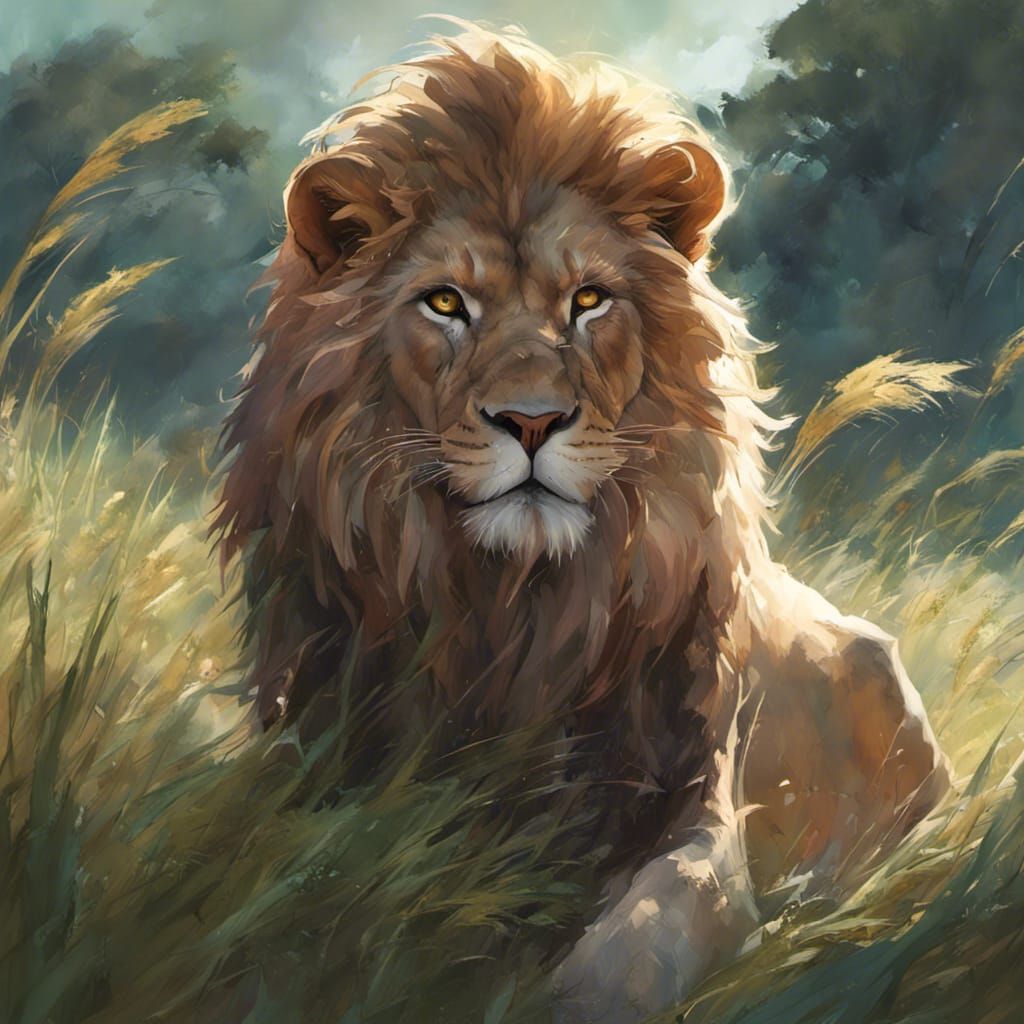 Lion, grassy Savannah  by @Drivers