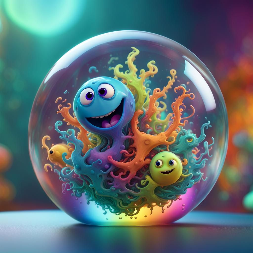 vibrant colorful amoebas inside a glass ball  by @premium