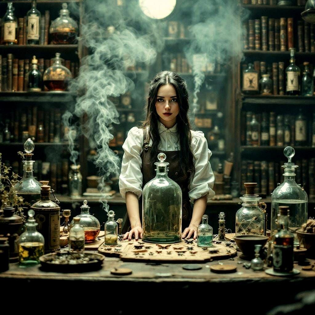 Steampunk entomologist in a laboratory