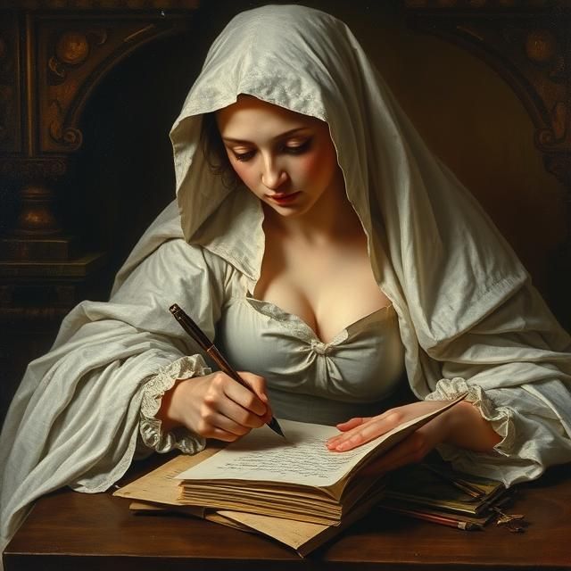 A FEMALE GHOST WRITING EERIE LOVE LETTERS.