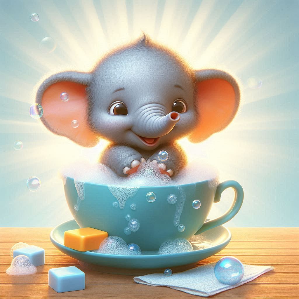 Baby elephant in his bath