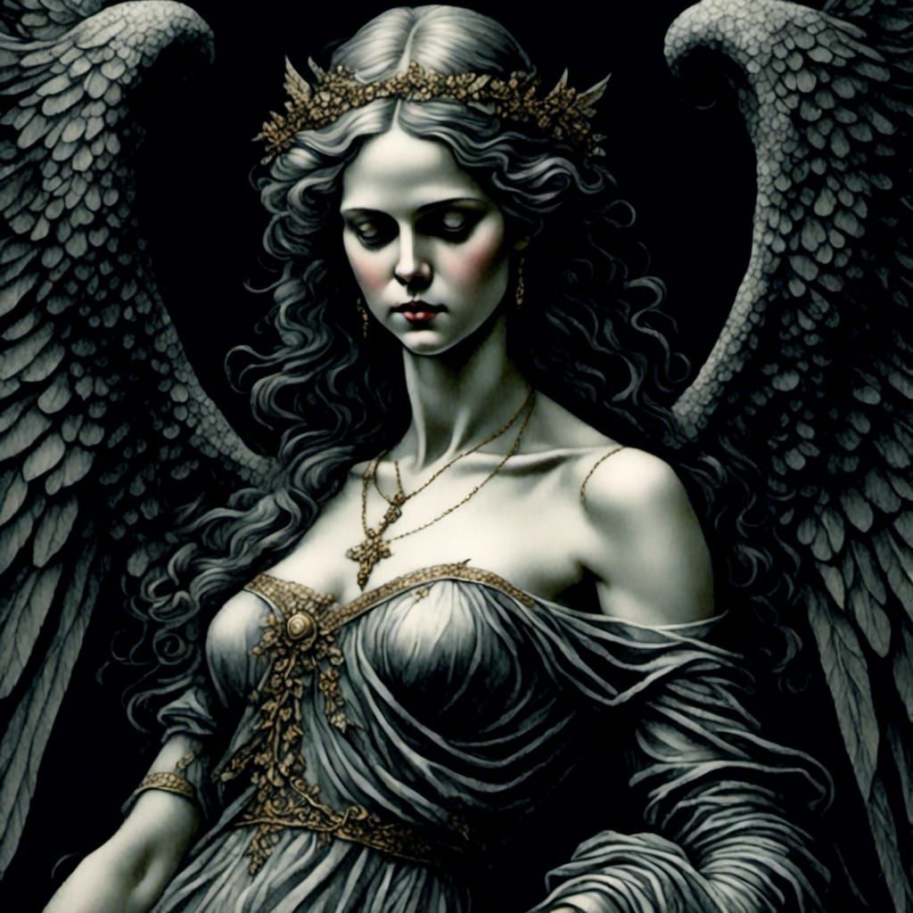 <lora:swanlake:1.0> marble angels at entrance to cemetary