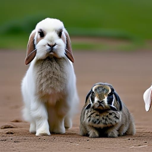 Lop-eared lop rabbit with long ears lop ear bunny; American ...