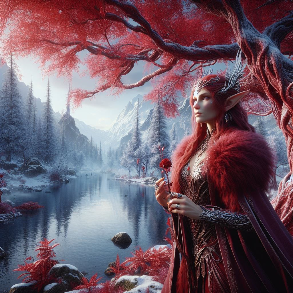 Elven queen near a lake