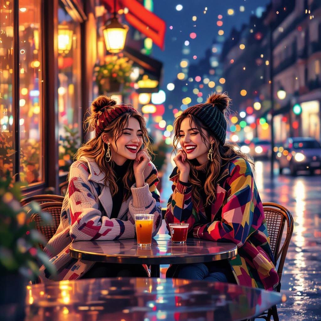  girls at cafe at night 