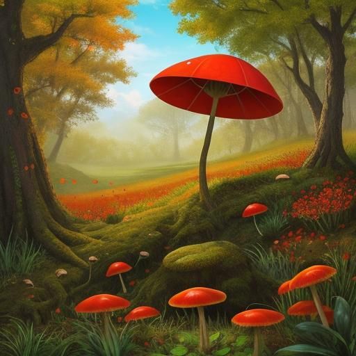 Fiery Forest Creature Embarks on Mushroom Quest