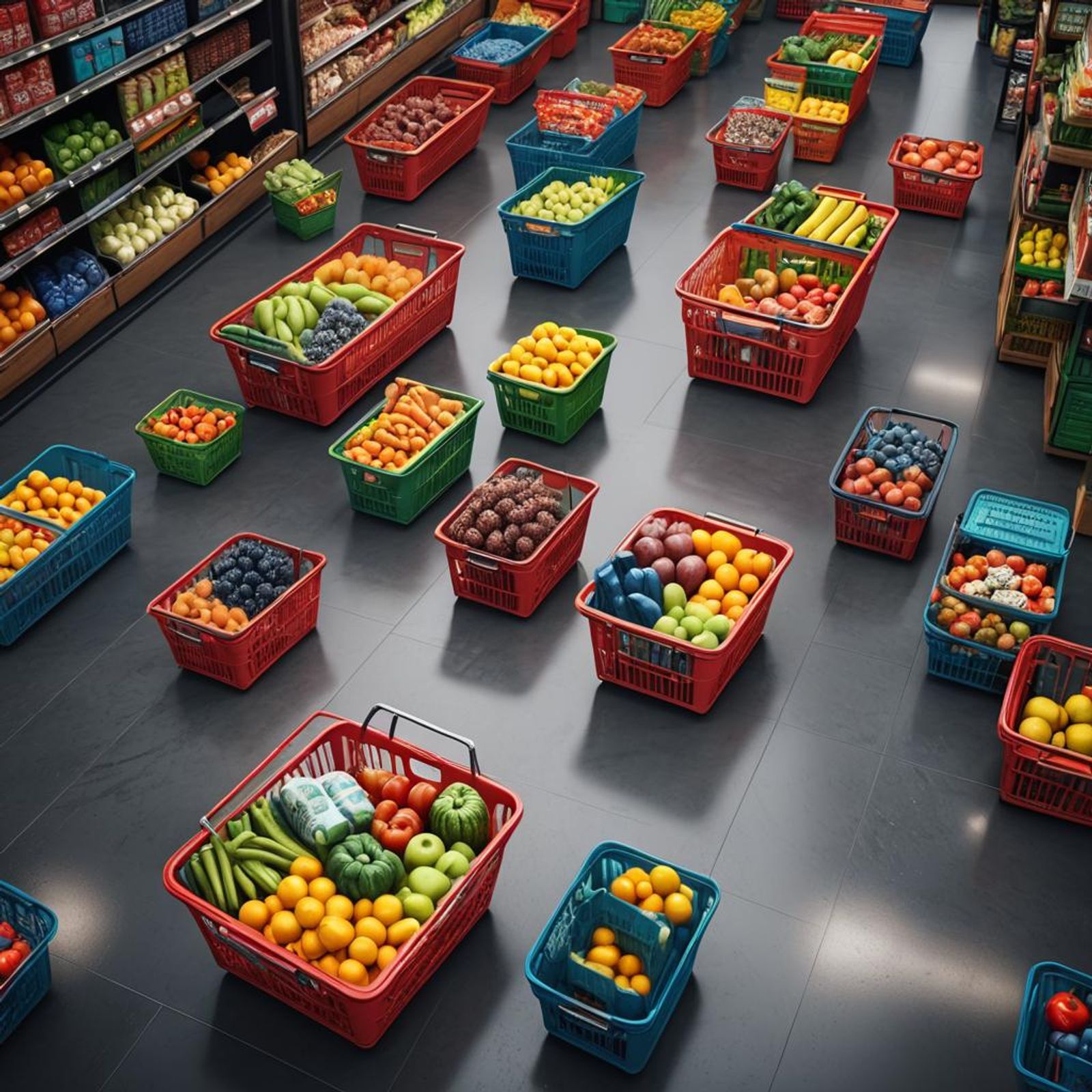 Supermarket basket with location icon in realistic 3d render shopping