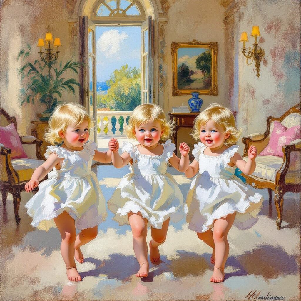 Blonde Babies Dancing in Luxurious Villa