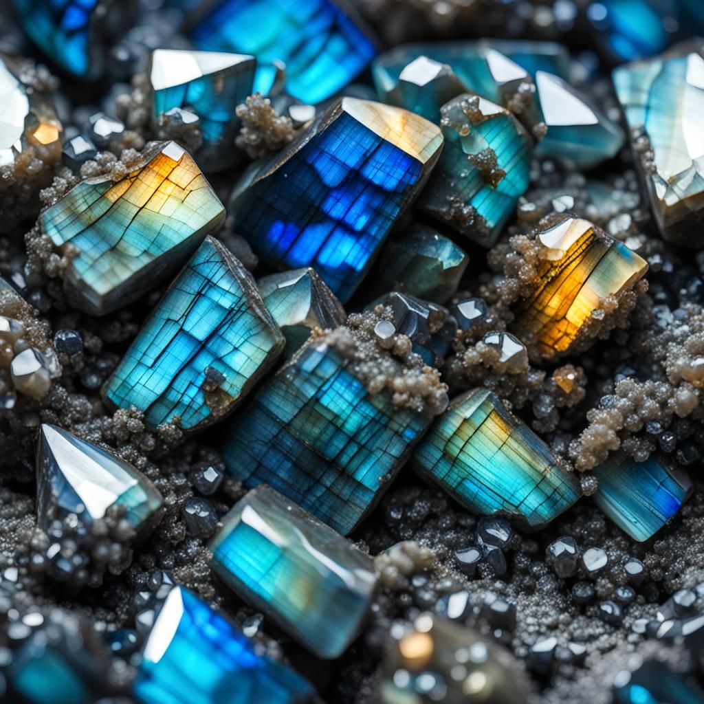 Bright and Shiny Labradorite Crystal Cluster Macro
