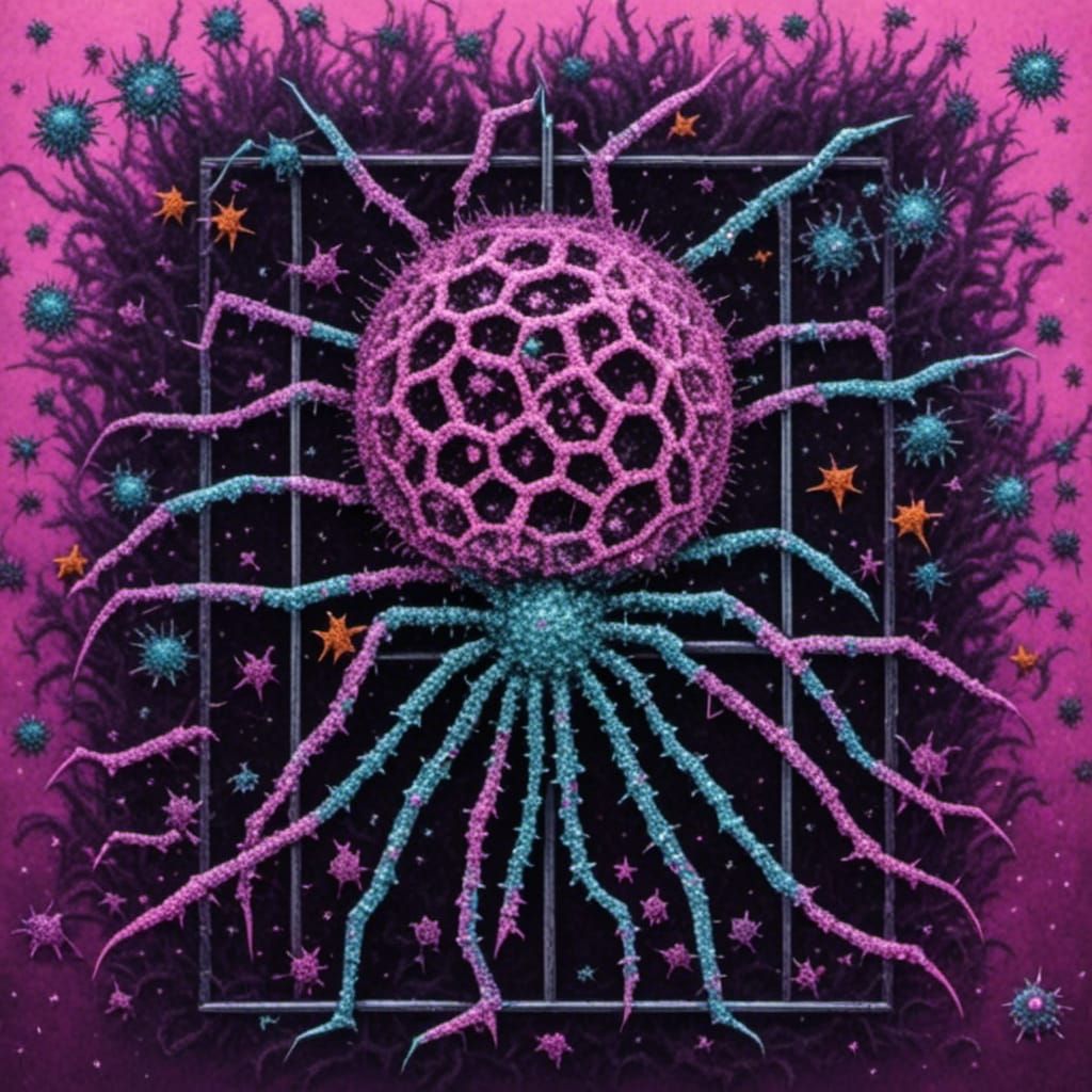<lora:GlitterGore:1.0> Virus microbes in a cage 