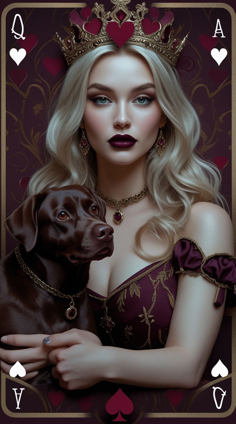 Queen of hearts and a dog
