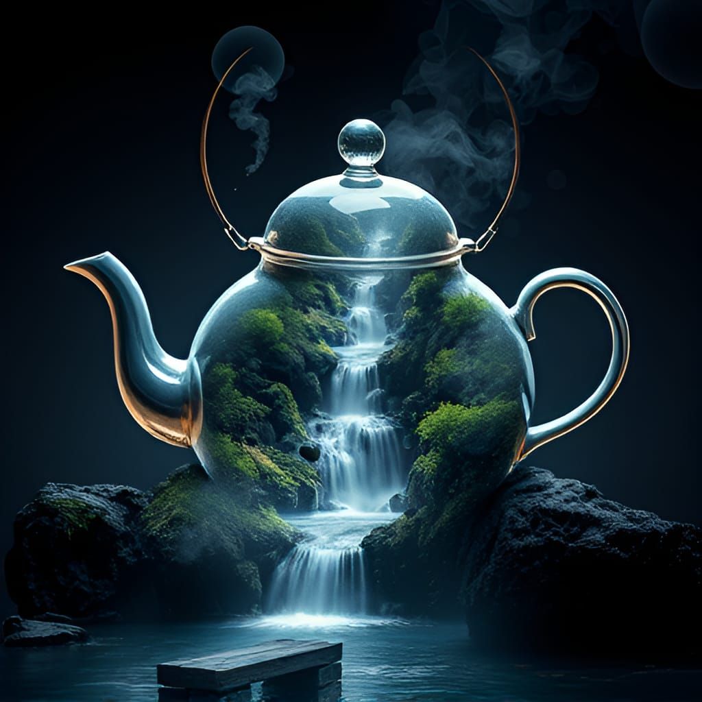 Magical teapot and waterfall