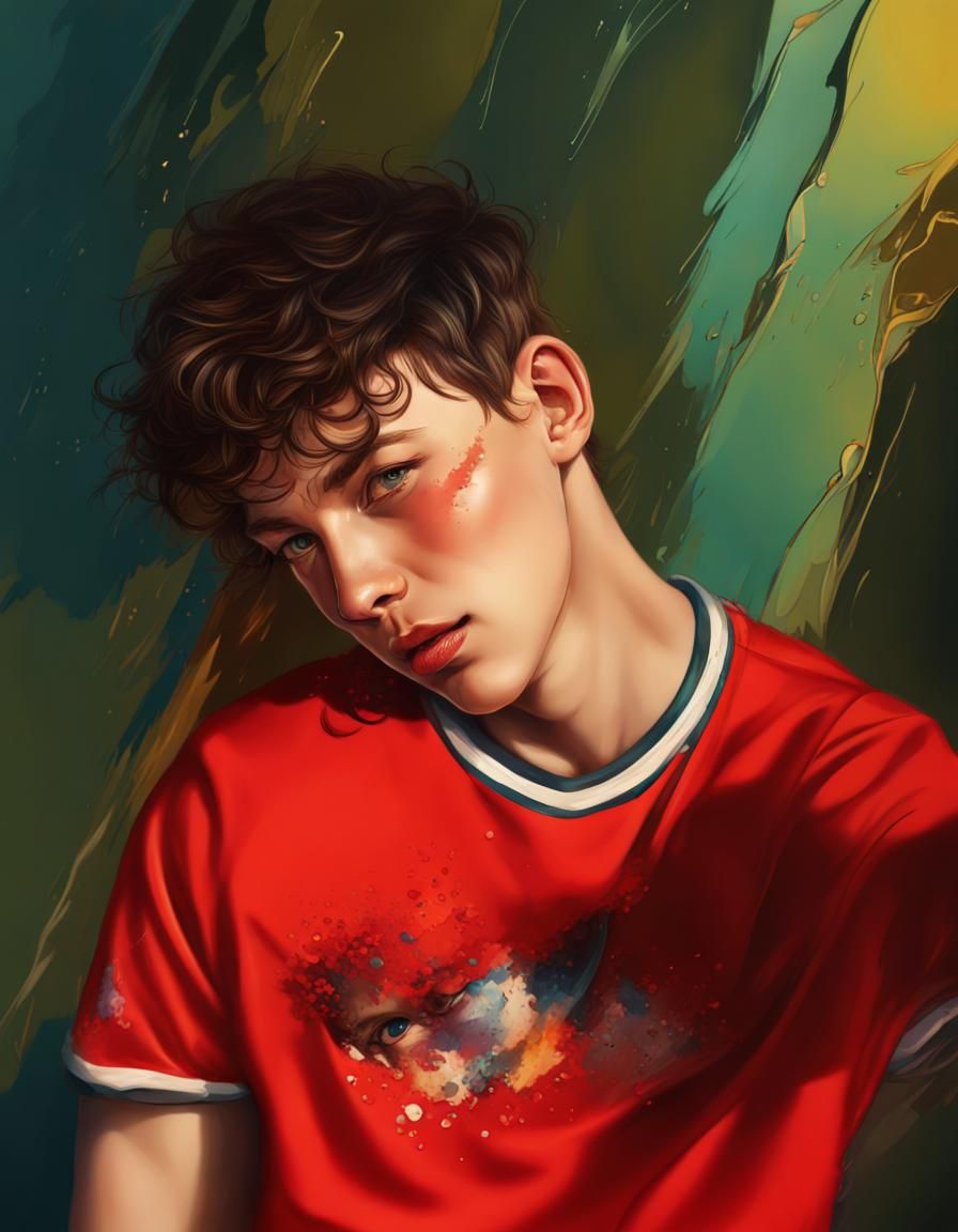 Hyperrealistic Portrait of Handsome Man with Curly Hair