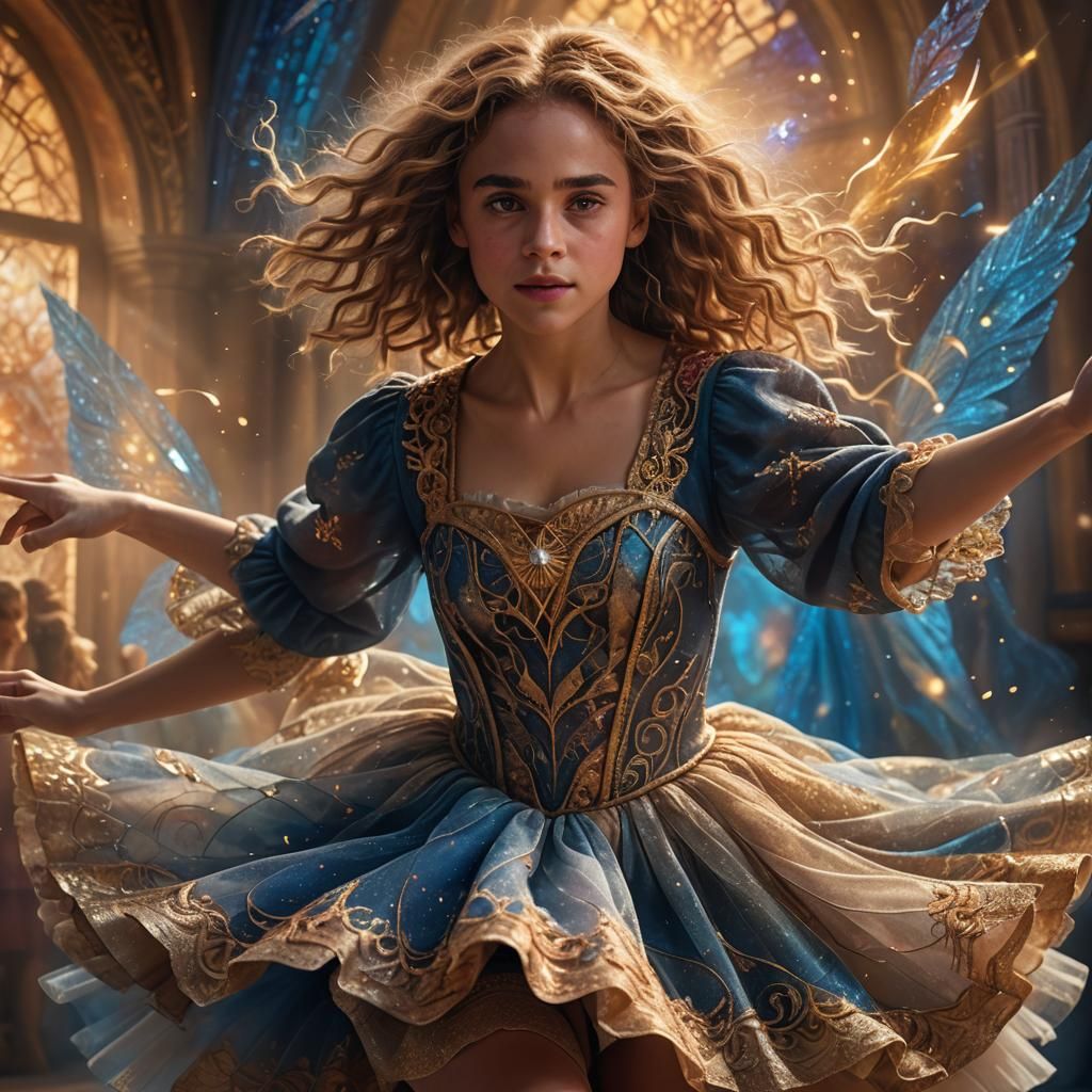 Hermine Granger dressed as a ballerina dancing