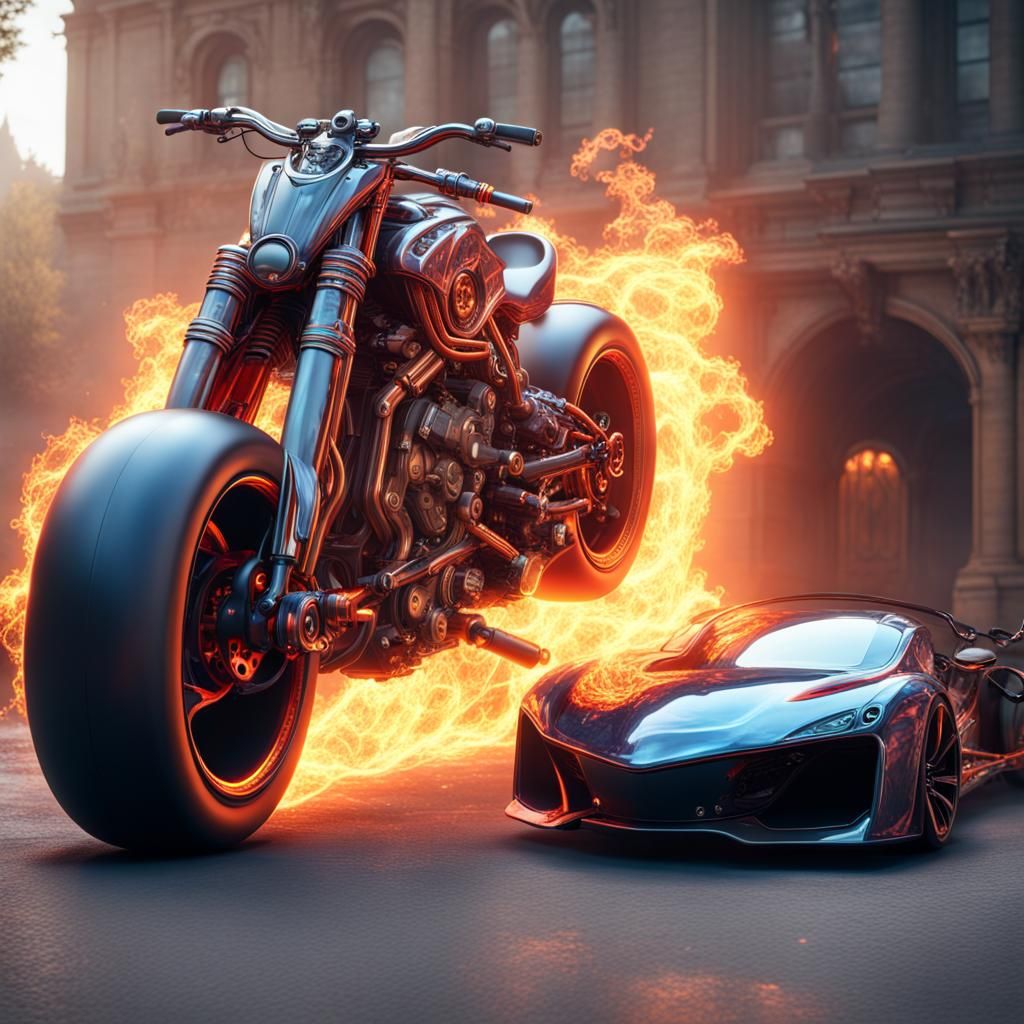 Inverted Gigant fire bike and car, highly detailed, best quality - AI ...