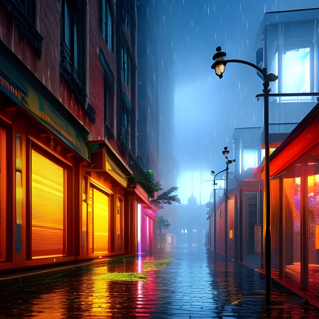 Rainy Night in the City - AI Generated Artwork - NightCafe Creator