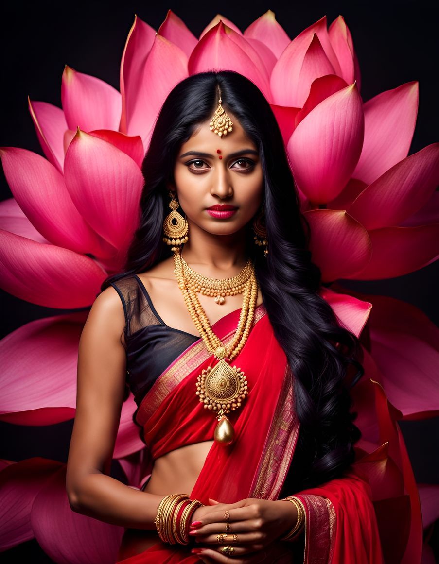 An Indian girl dressed in a red sari
