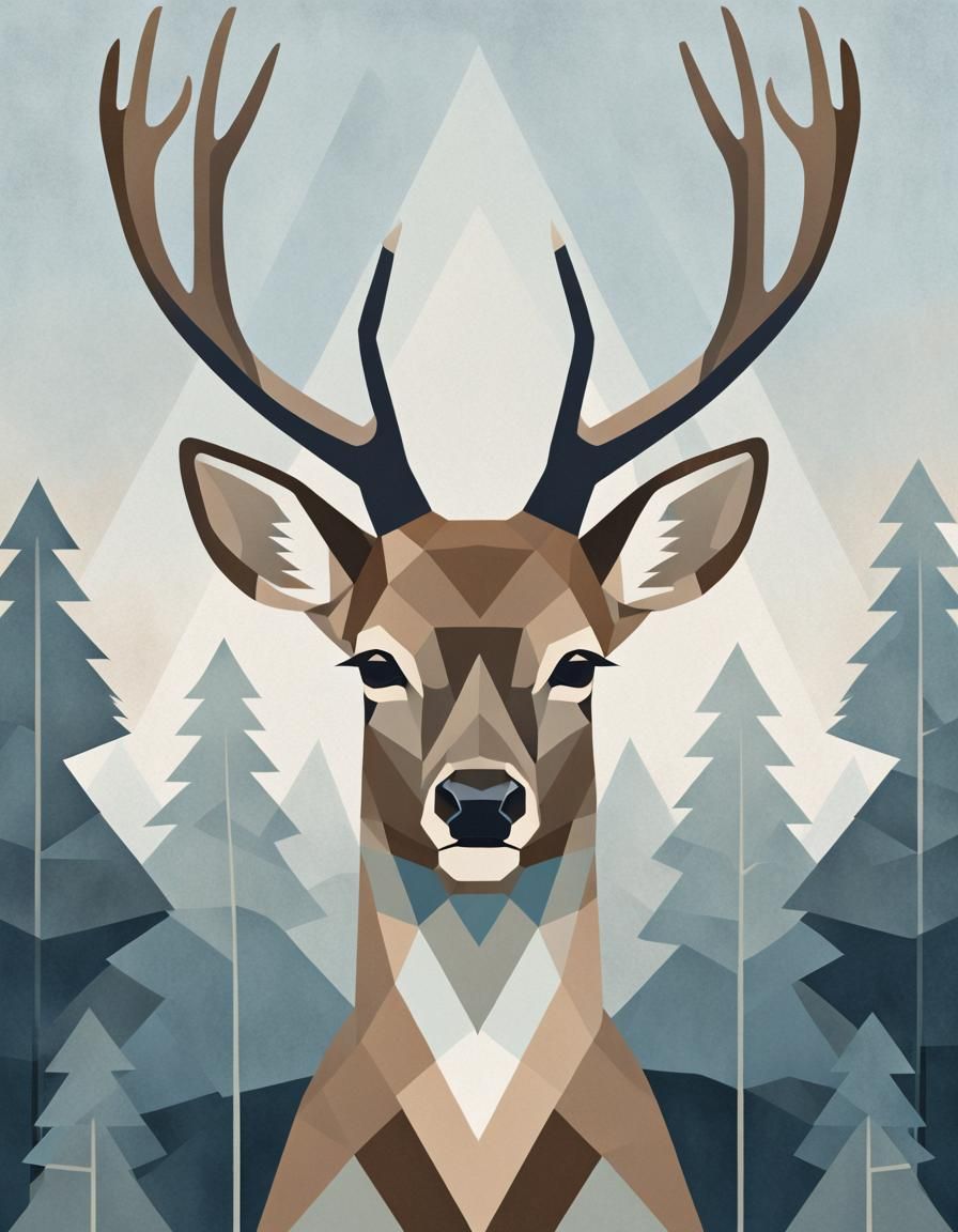 "abstract portrait of a deer. The deer should be depicted wi...