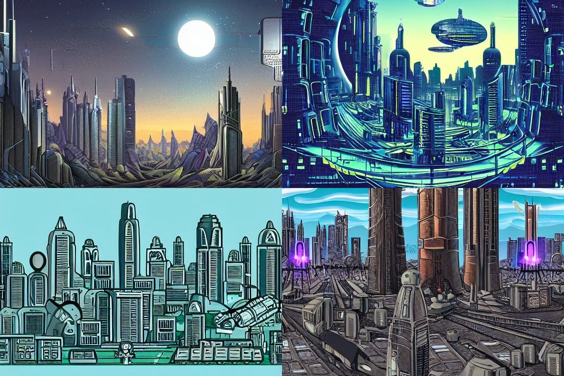 Sci-fi city in the style of Les Nabis