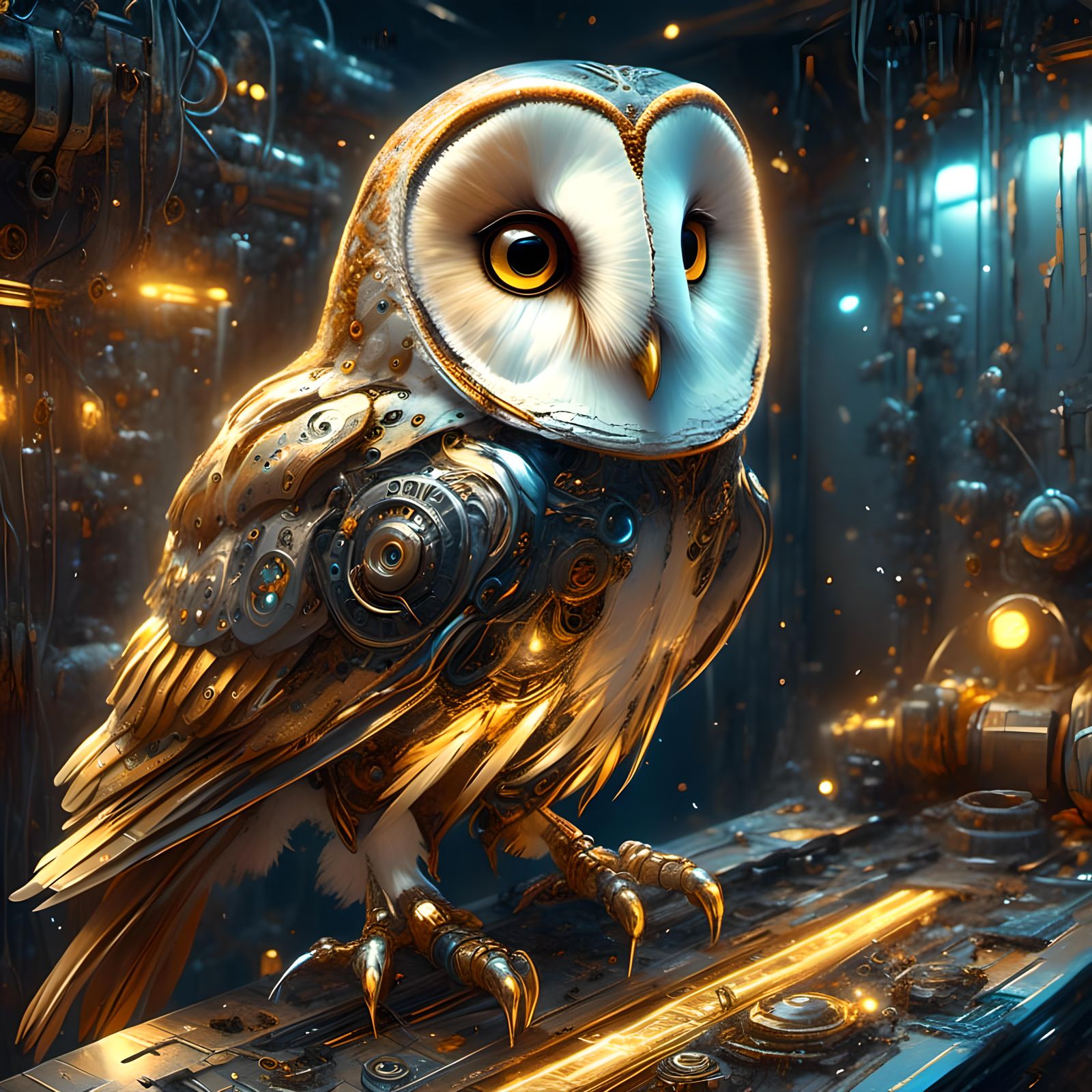 Cybernetic barn owl - AI Generated Artwork - NightCafe Creator