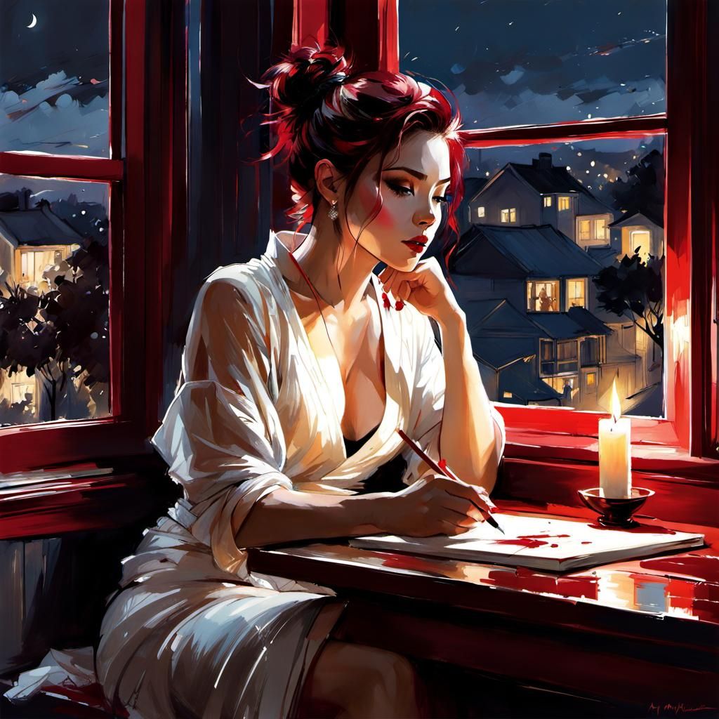 Beautiful Woman in Candlelight: Pencil Sketch Art