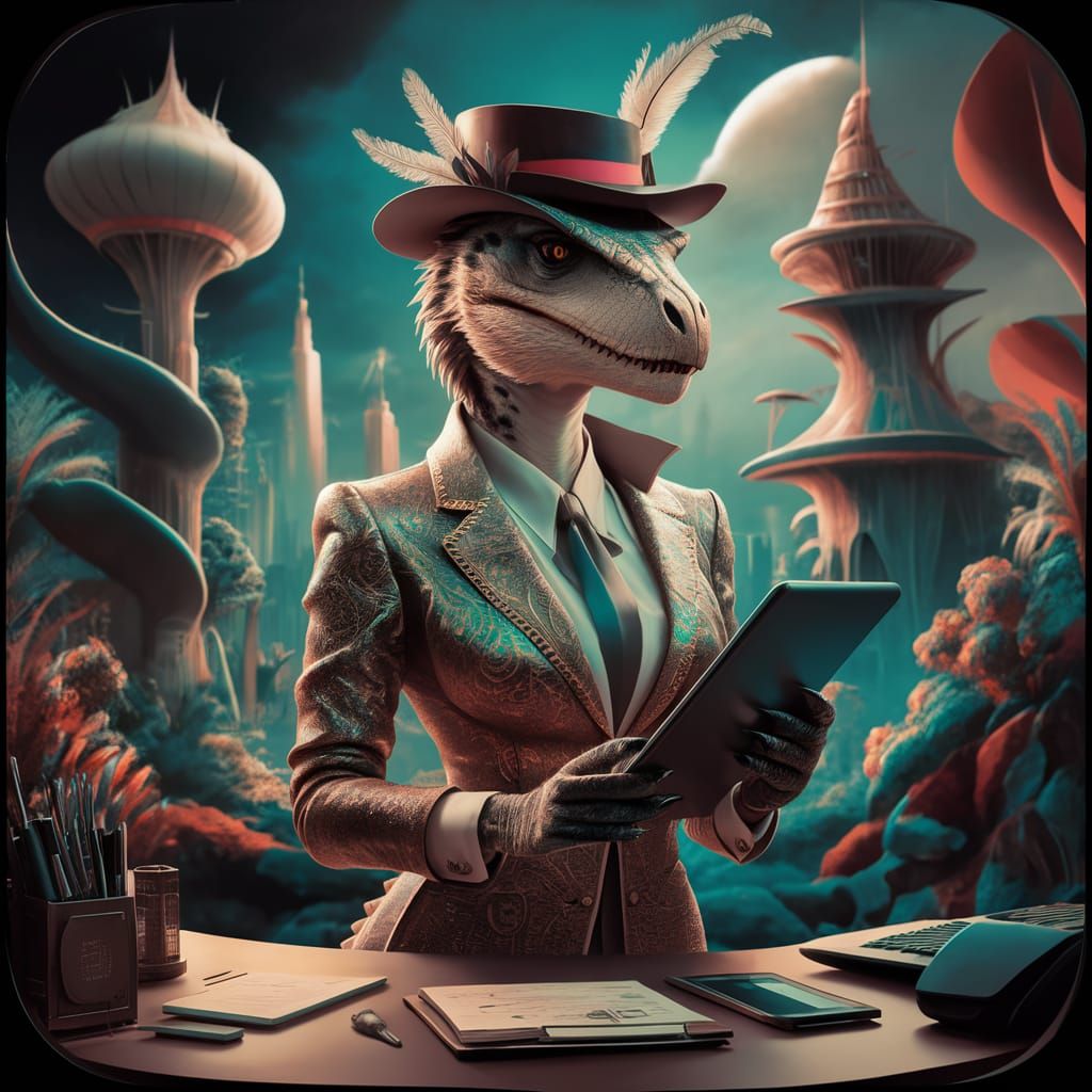 Anthropomorphic raptor businesswoman