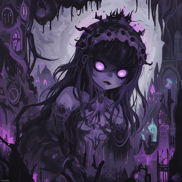 Gothic Alice in Dark Surrealism with Neon-Lit Architecture