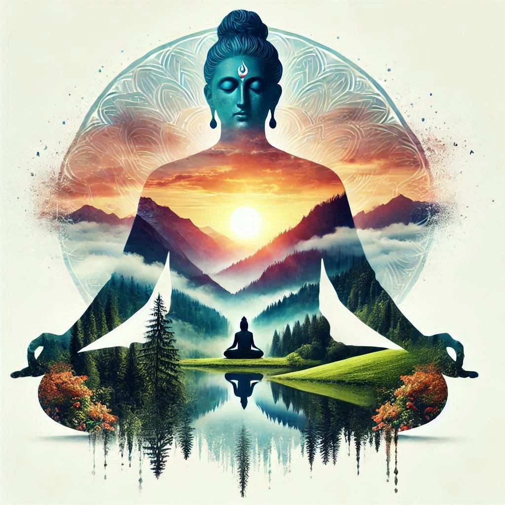 double exposure beautiful fantasy DALL-E 3 portrait landscape..