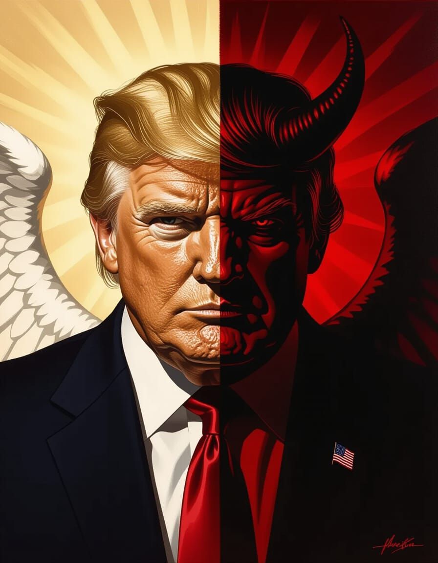 Trump: Angelic Left, Demonic Right in Chiaroscuro Style