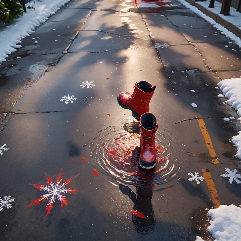 Joyful Child's Snowy Puddle Jump: Pixar-Style 3D Animation