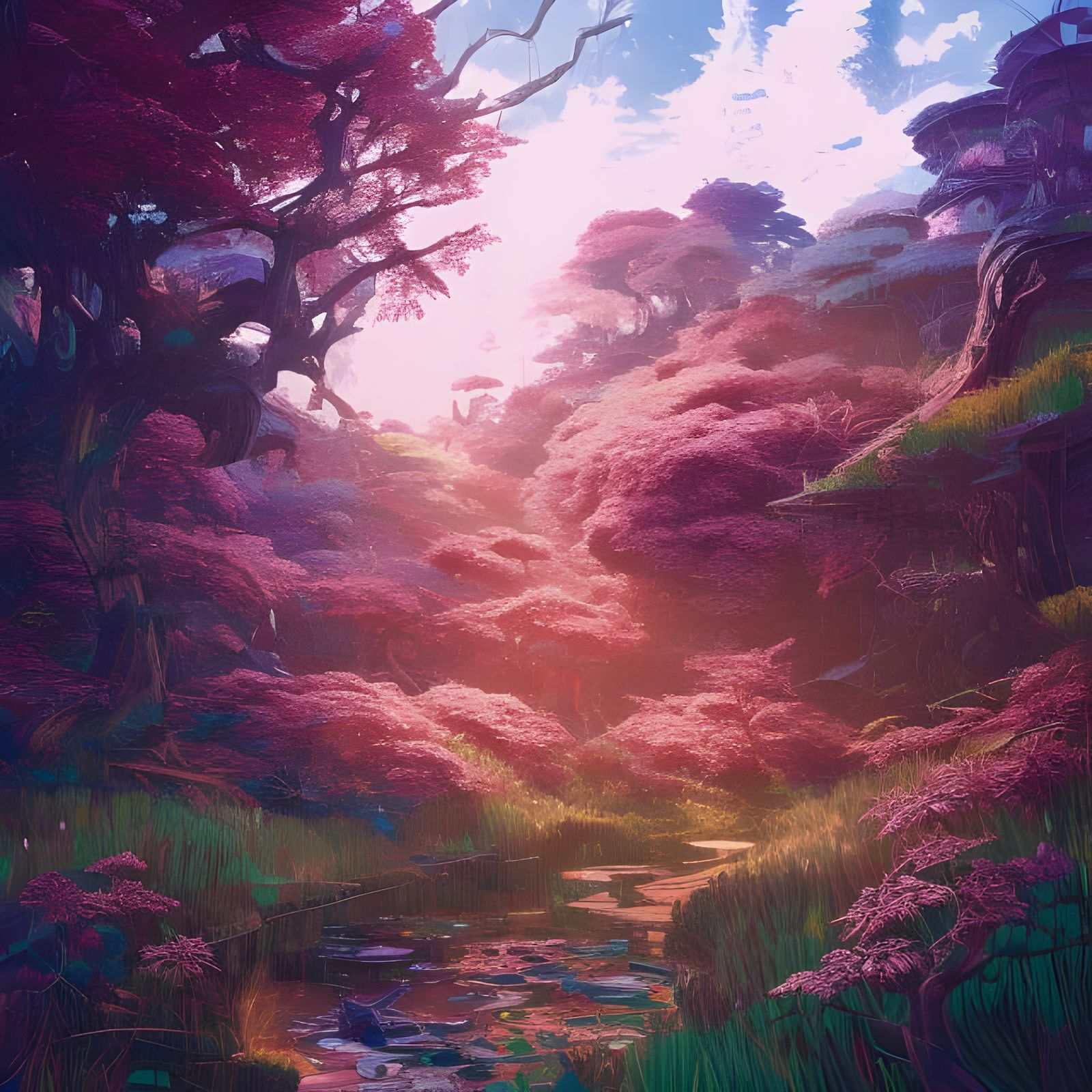 Detailed Thorny Japanese Landscape, Photoillustration