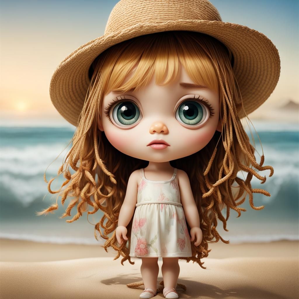 Alone on the beach .....    Chibi girl