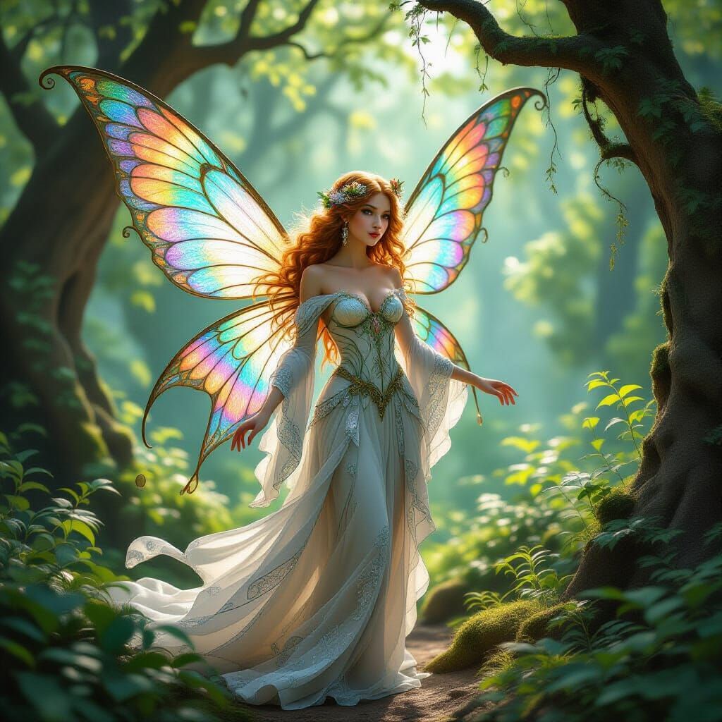 Art Nouveau Fairy in Enchanted Forest