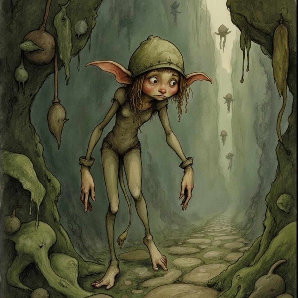 <lora:Cheeky Goblins:1.0> Through the maze, dreams and dange...