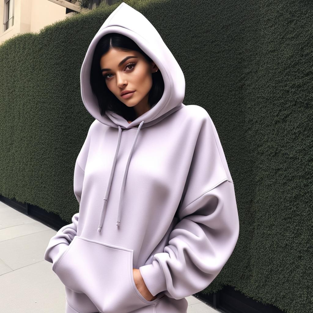 Kylie jenner with a giant oversized hoodie on AI Generated