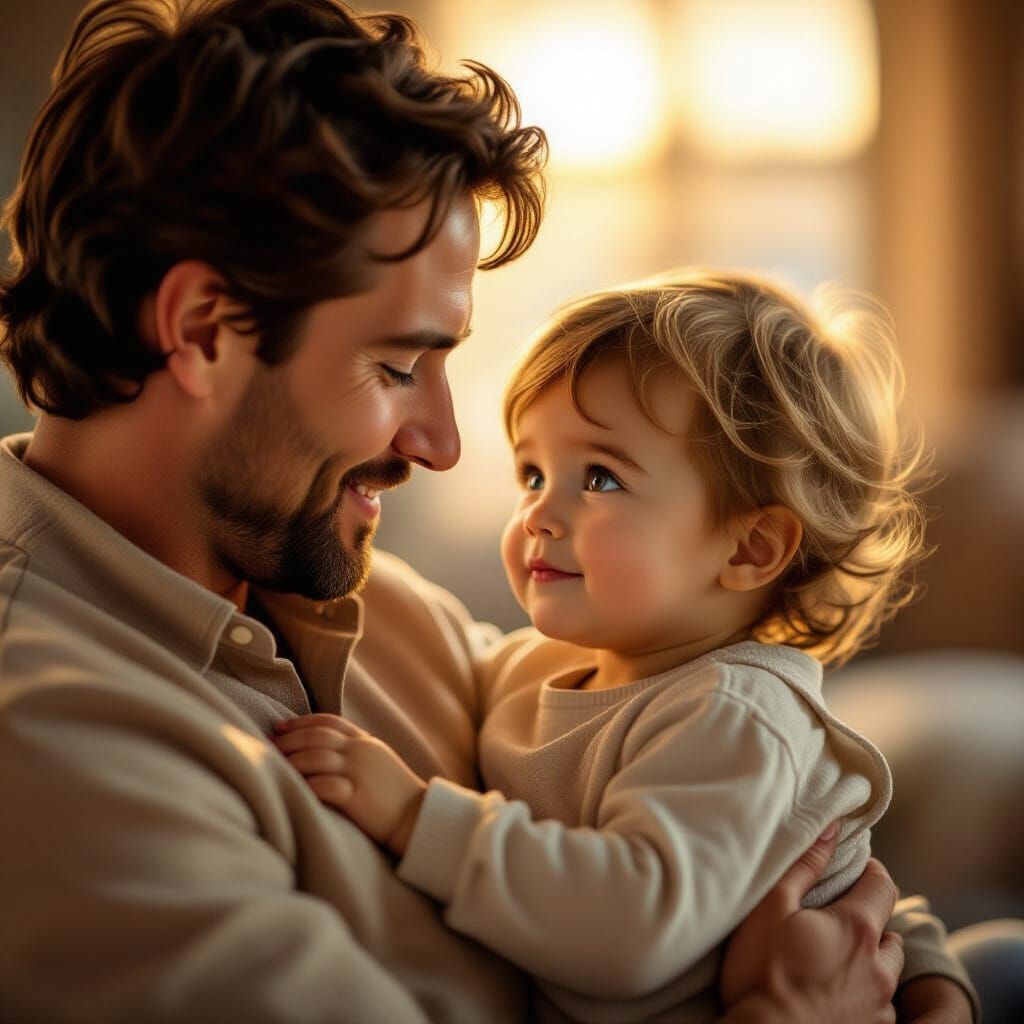 Father and Child Embrace in Golden Hour Light