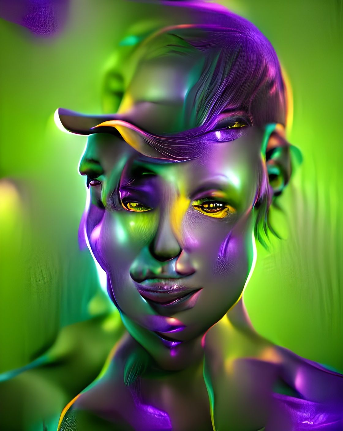 A face made Of glowing neon flickering light volumetric lighting VRay