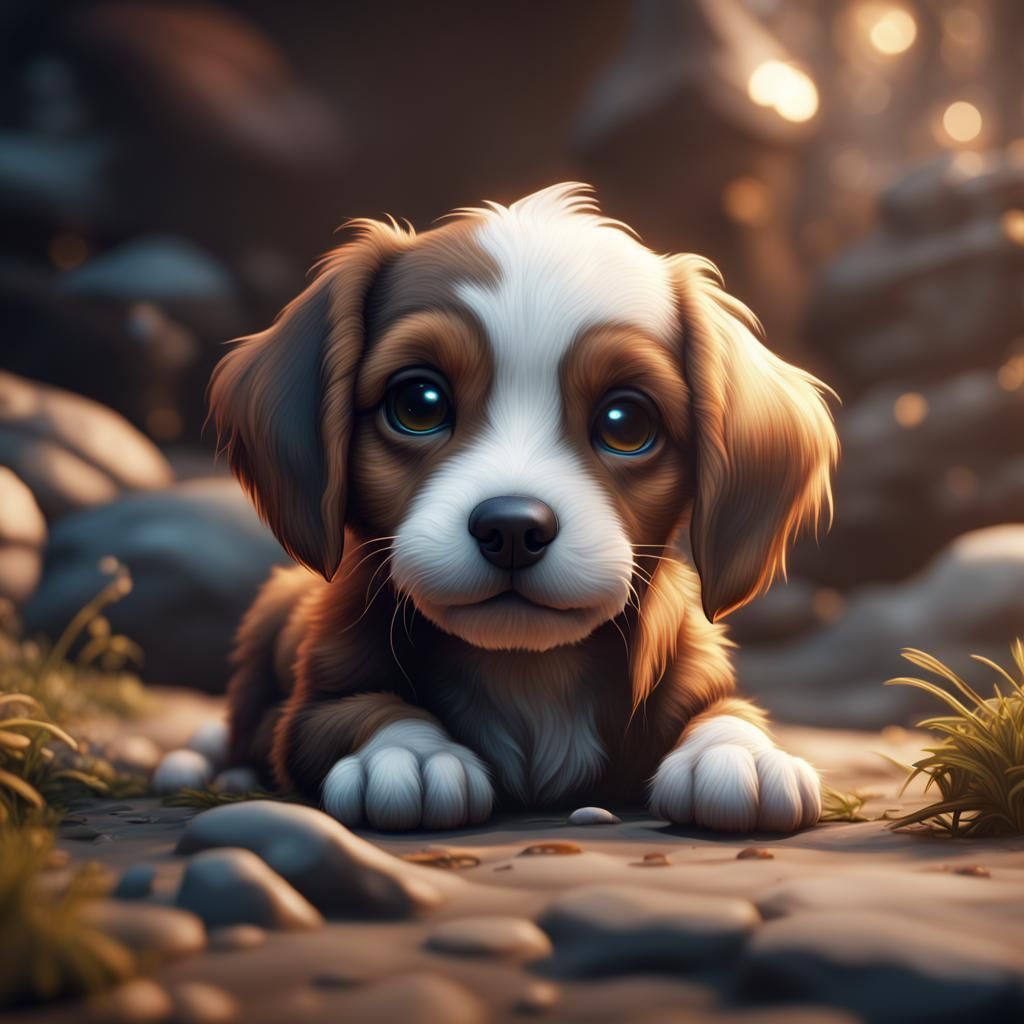 a cute puppy laying down