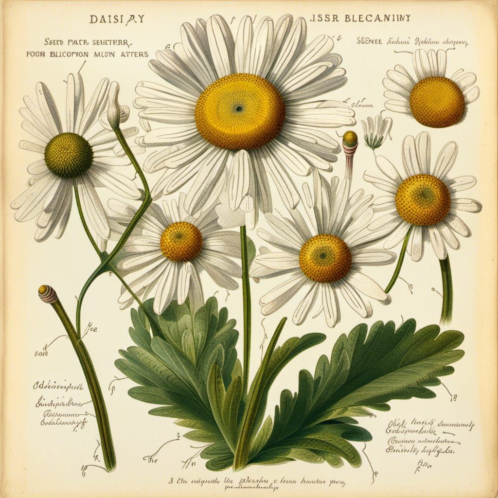 Daisy, 19thcentury scientific biological illustration AI Generated